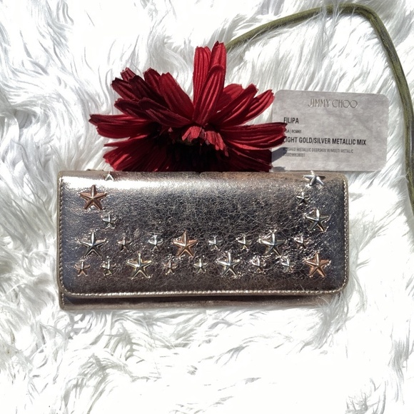 Jimmy Choo Filipe DOA/0C6061 Gold Metallic Star Long Wallet - Picture 1 of 8